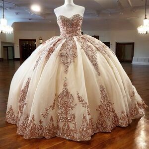 Mori Lee Rose Gold Quinceanera Sweet 16 Dress Gown size 4